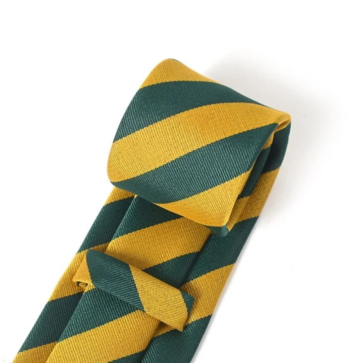 YiLi Recycled Necktie Green And Gold Stripes Bulk Customizable
